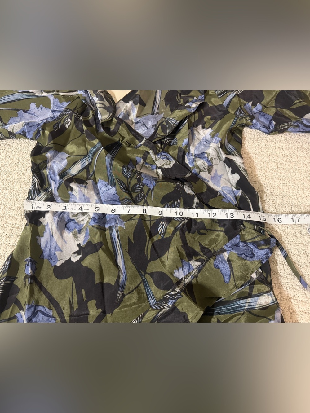 AllSaints Olive and Blue Floral High-Low Wrap Dress 100% Viscose - Picture 5 of 10